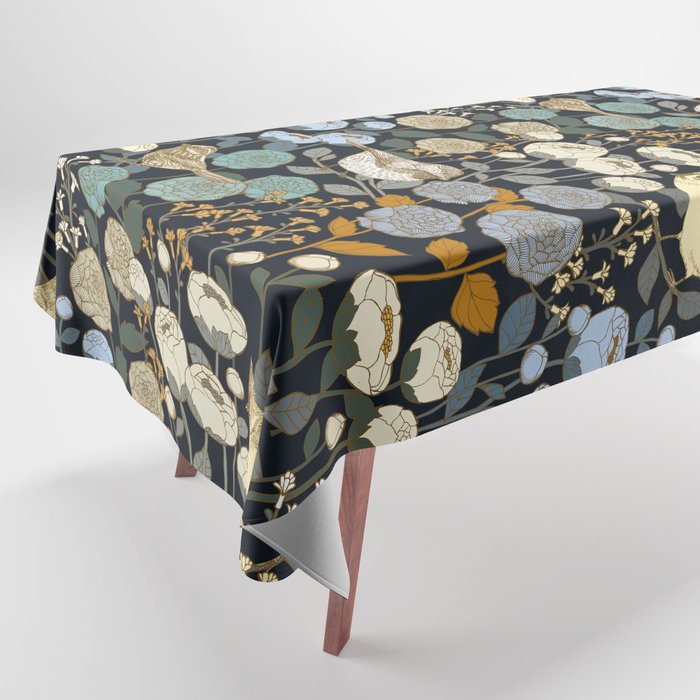 Winter Garden Birds Black Tablecloth Gallery Image 1