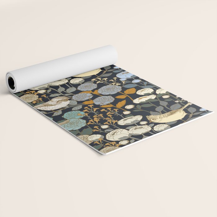 Winter Garden Birds Black Yoga Mat Gallery Image 2