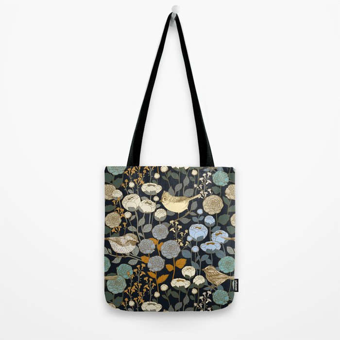 Winter Garden Birds Black Tote Bag Gallery Image 2