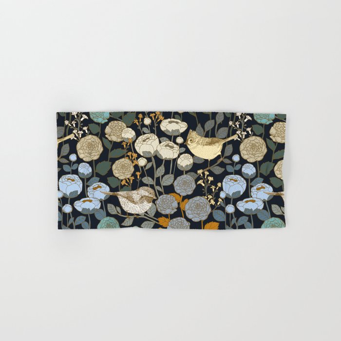 Winter Garden Birds Black Bath Towel Gallery Image 1