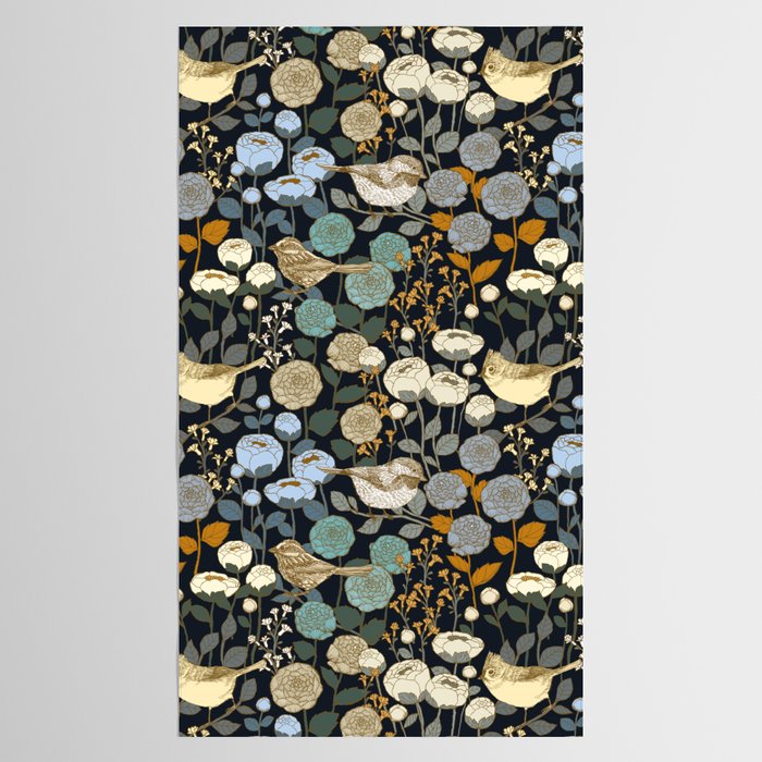 Winter Garden Birds Black Tablecloth Gallery Image 2