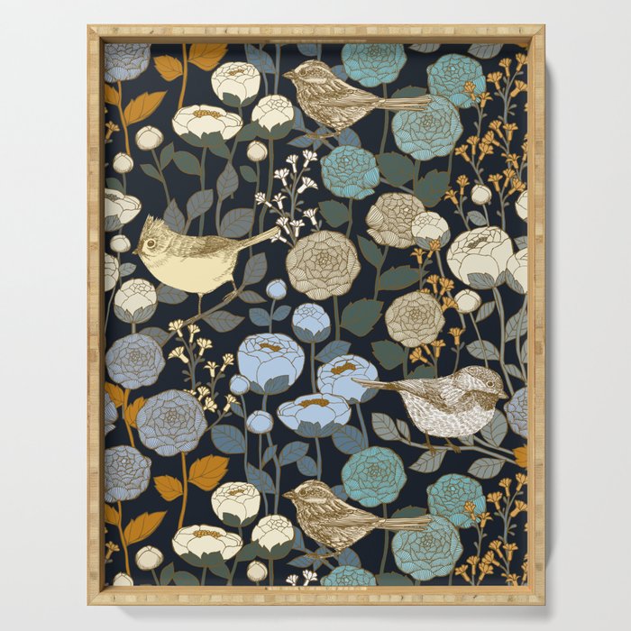 Winter Garden Birds Black Serving Tray Gallery Image 1