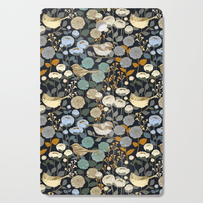 Winter Garden Birds Black Cutting Board Gallery Image 1