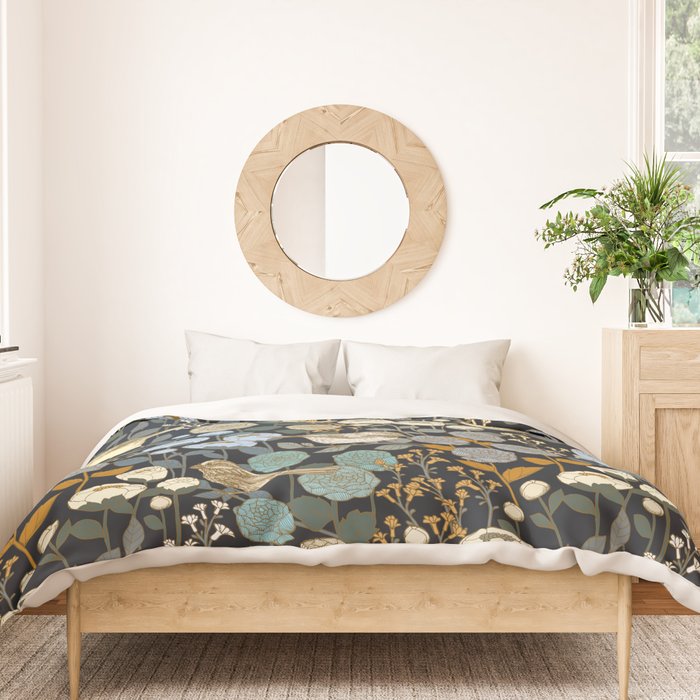 Winter Garden Birds Black Duvet Cover Gallery Image 3