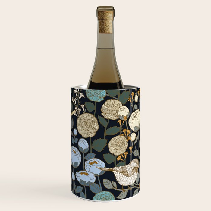 Winter Garden Birds Black Wine Chiller Gallery Image 2