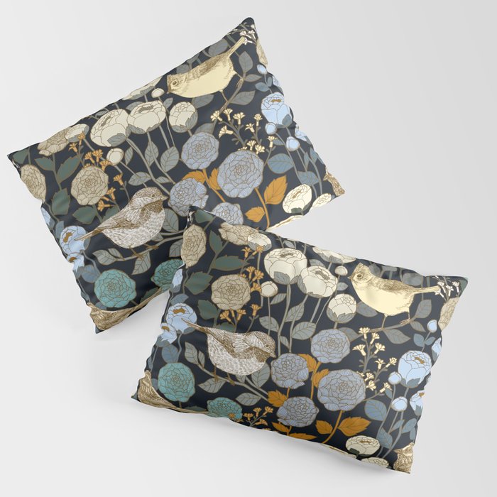 Winter Garden Birds Black Pillow Sham Gallery Image 3
