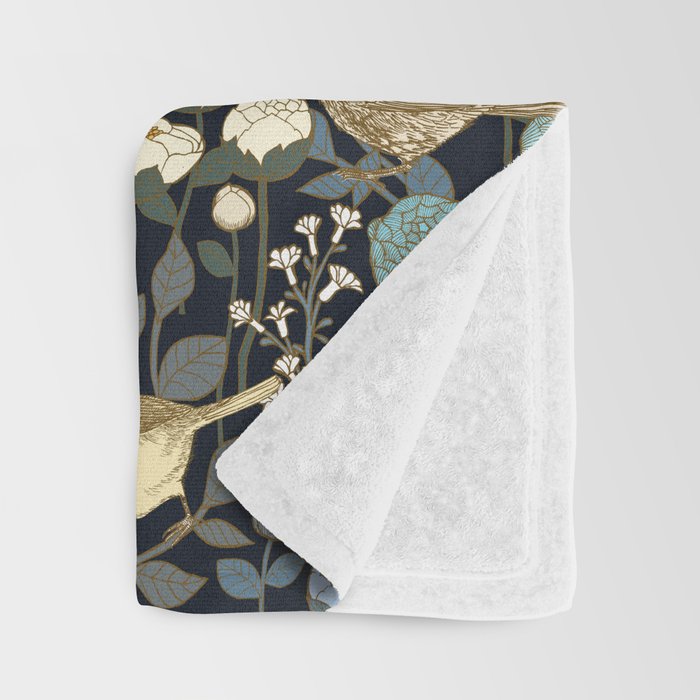 Winter Garden Birds Black Throw Blanket Gallery Image 3