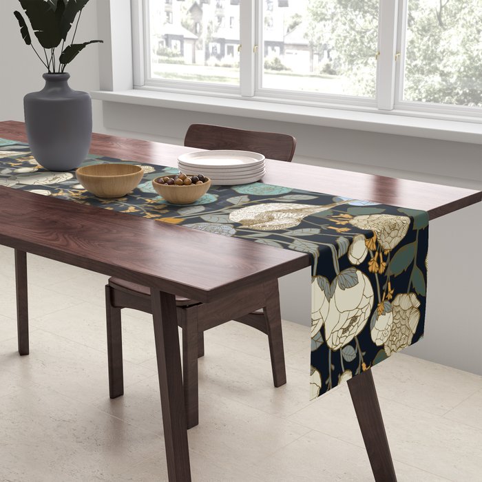 Winter Garden Birds Black Table Runner Gallery Image 2