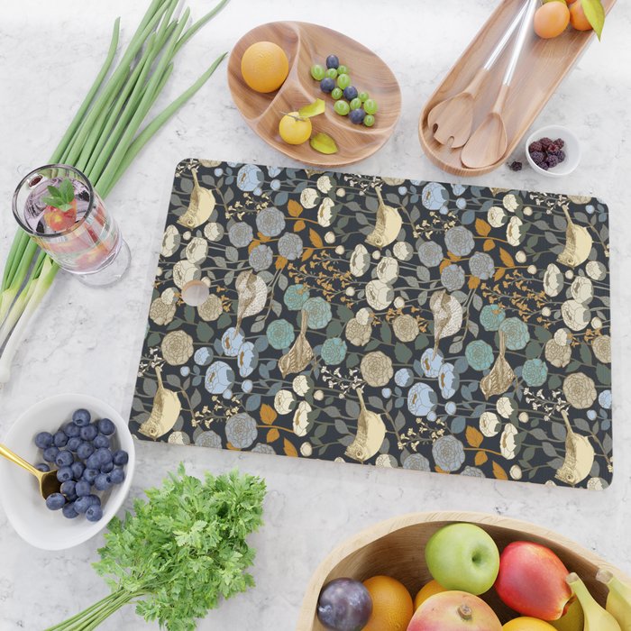 Winter Garden Birds Black Cutting Board Gallery Image 2
