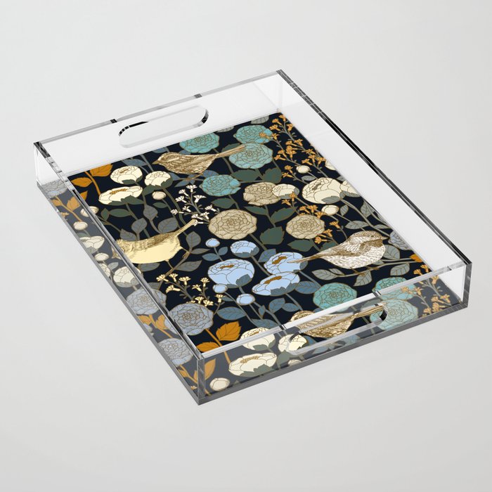 Winter Garden Birds Black Acrylic Tray Gallery Image 1