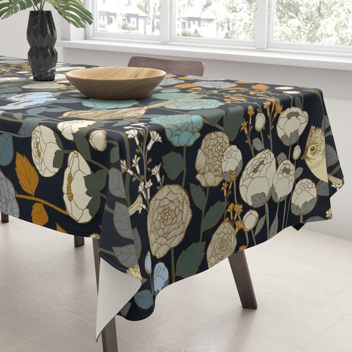 Winter Garden Birds Black Tablecloth Gallery Image 3