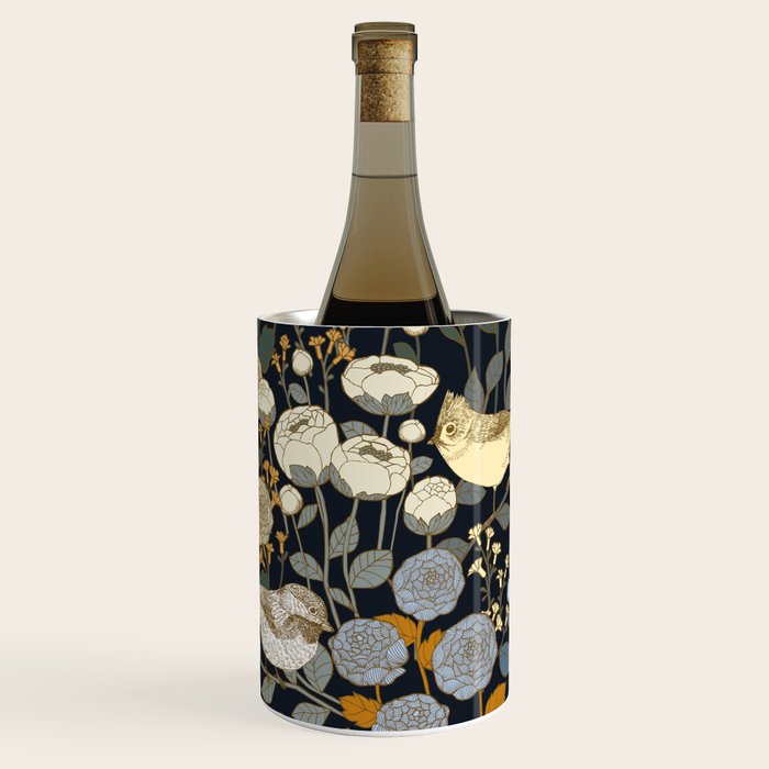 Winter Garden Birds Black Wine Chiller Gallery Image 1