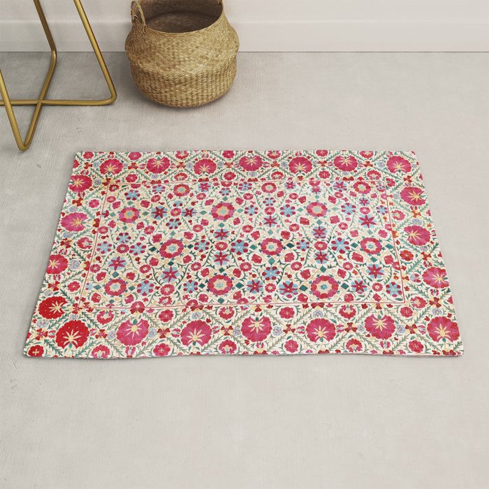 Kermina Suzani South West Uzbekistan Embroidery Print Rug Gallery Image 1