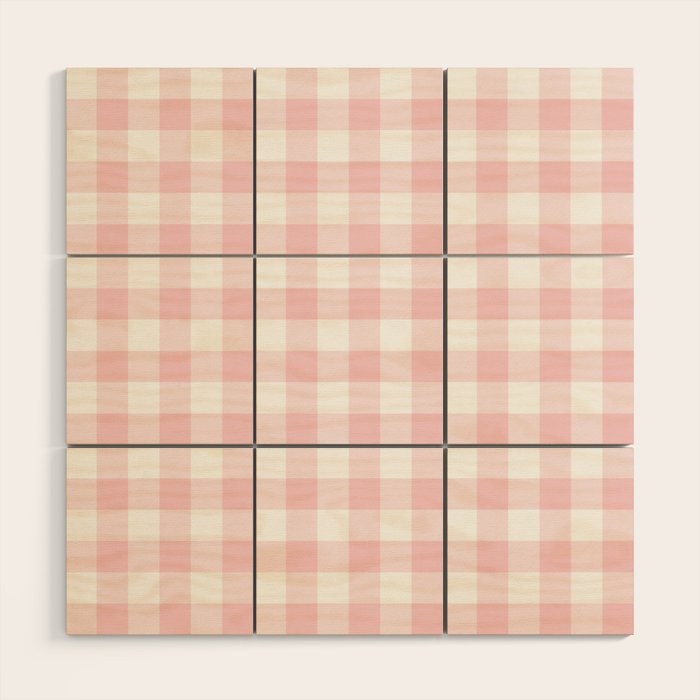 Large Valentine Soft Blush Pink and White Buffalo Check Plaid Wood Wall Art Gallery Image 1