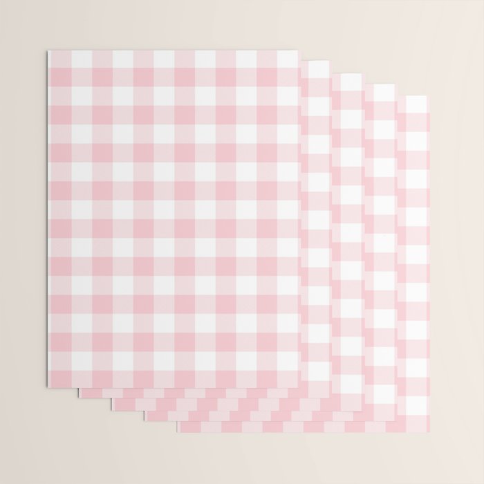 Large Valentine Soft Blush Pink and White Buffalo Check Plaid Wrapping Paper Gallery Image 3