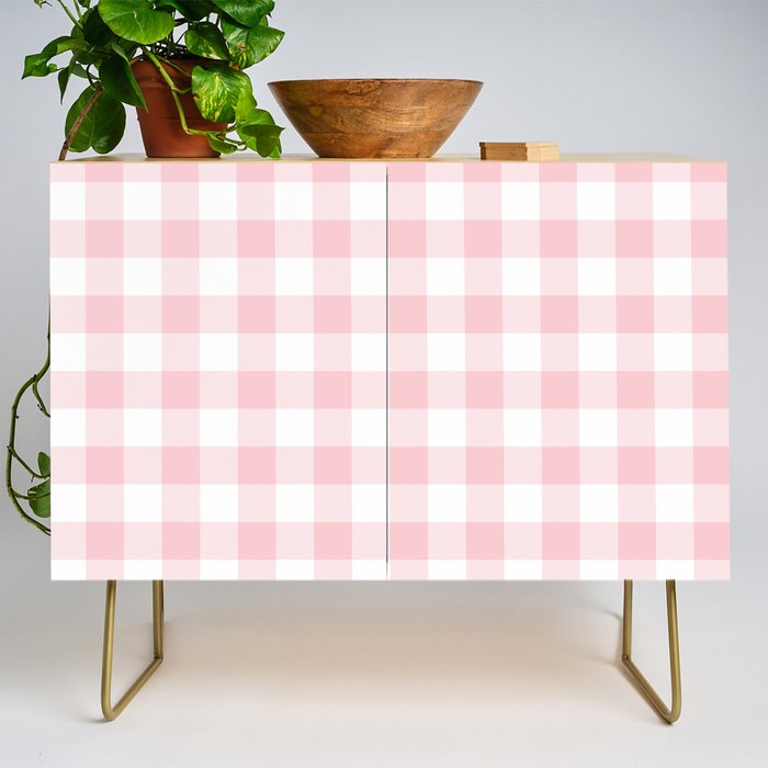Large Valentine Soft Blush Pink and White Buffalo Check Plaid Credenza Gallery Image 1