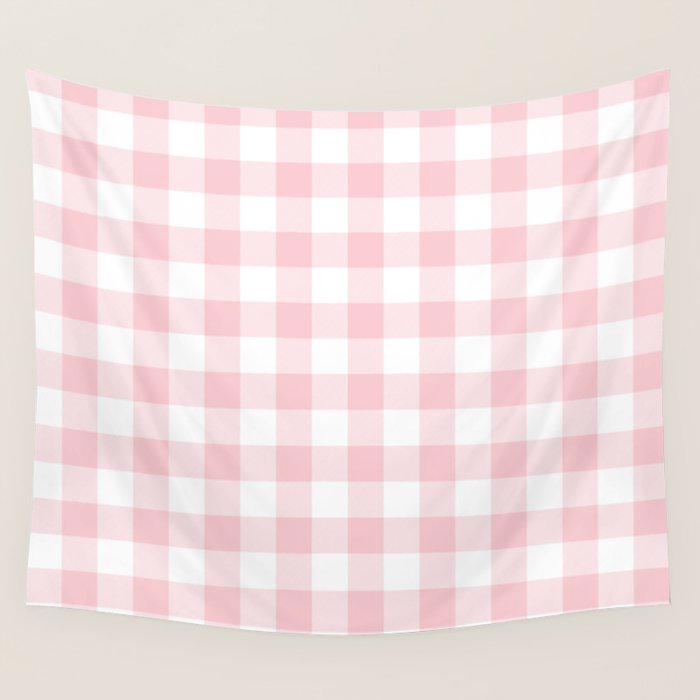 Large Valentine Soft Blush Pink and White Buffalo Check Plaid Wall Tapestry Gallery Image 4