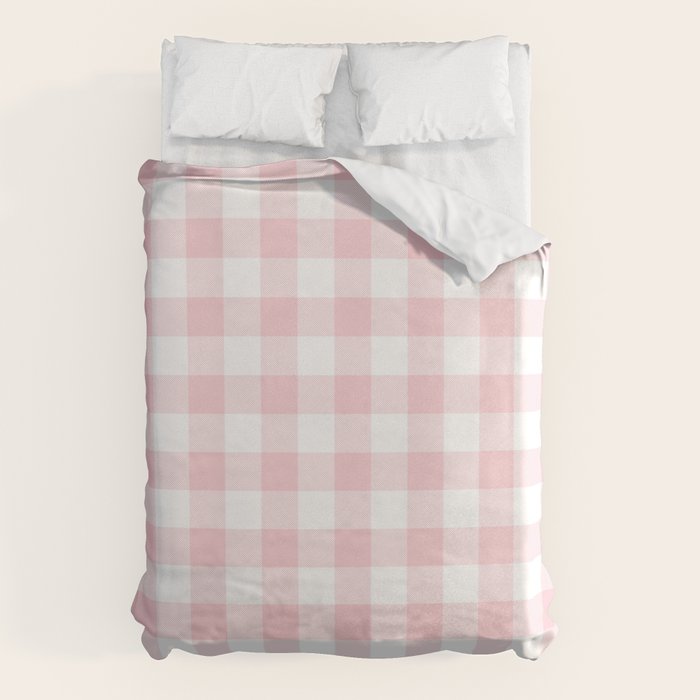 Large Valentine Soft Blush Pink and White Buffalo Check Plaid Duvet Cover Gallery Image 1