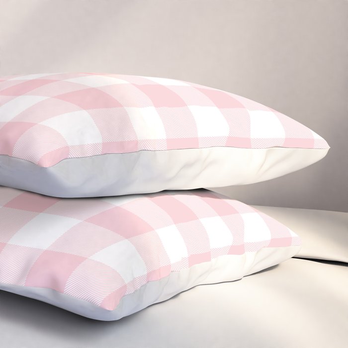 Large Valentine Soft Blush Pink and White Buffalo Check Plaid Pillow Sham Gallery Image 3