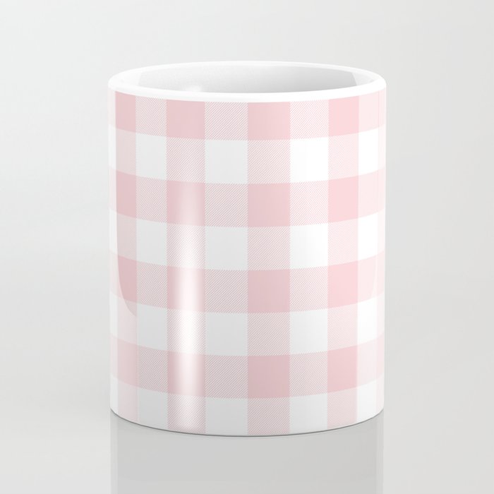 Large Valentine Soft Blush Pink and White Buffalo Check Plaid Coffee Mug Gallery Image 4
