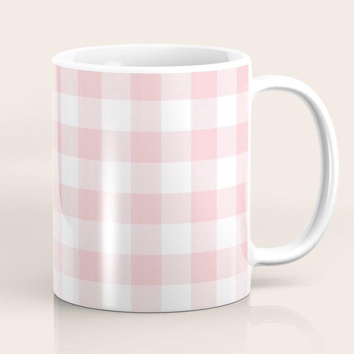 Large Valentine Soft Blush Pink and White Buffalo Check Plaid Coffee Mug Gallery Image 1