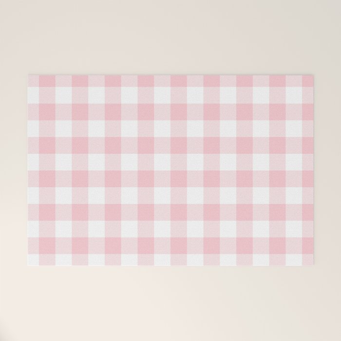 Large Valentine Soft Blush Pink and White Buffalo Check Plaid Welcome Mat Gallery Image 1
