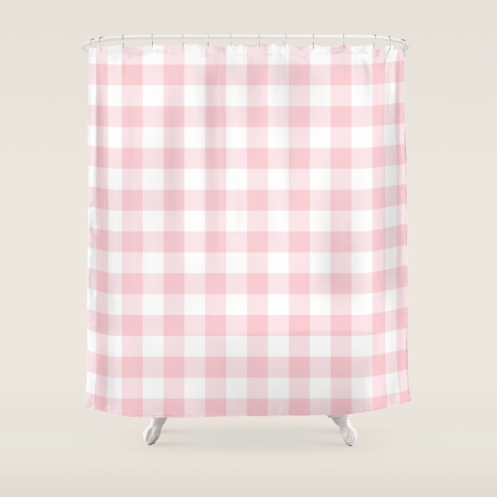 Large Valentine Soft Blush Pink and White Buffalo Check Plaid Shower Curtain Gallery Image 1