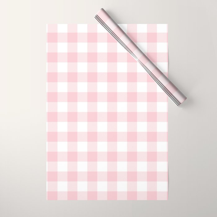 Large Valentine Soft Blush Pink and White Buffalo Check Plaid Wrapping Paper Gallery Image 1