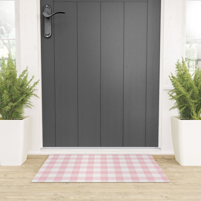 Large Valentine Soft Blush Pink and White Buffalo Check Plaid Welcome Mat Gallery Image 3