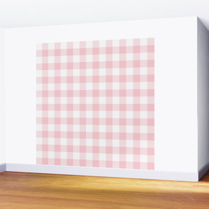 Large Valentine Soft Blush Pink and White Buffalo Check Plaid Wall Mural Gallery Image 2