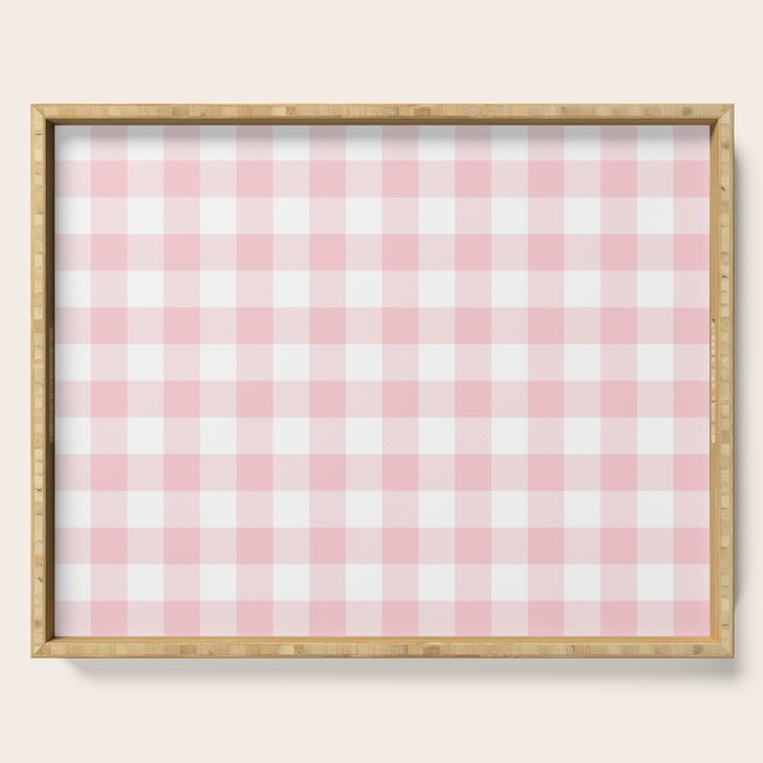 Large Valentine Soft Blush Pink and White Buffalo Check Plaid Serving Tray Gallery Image 1