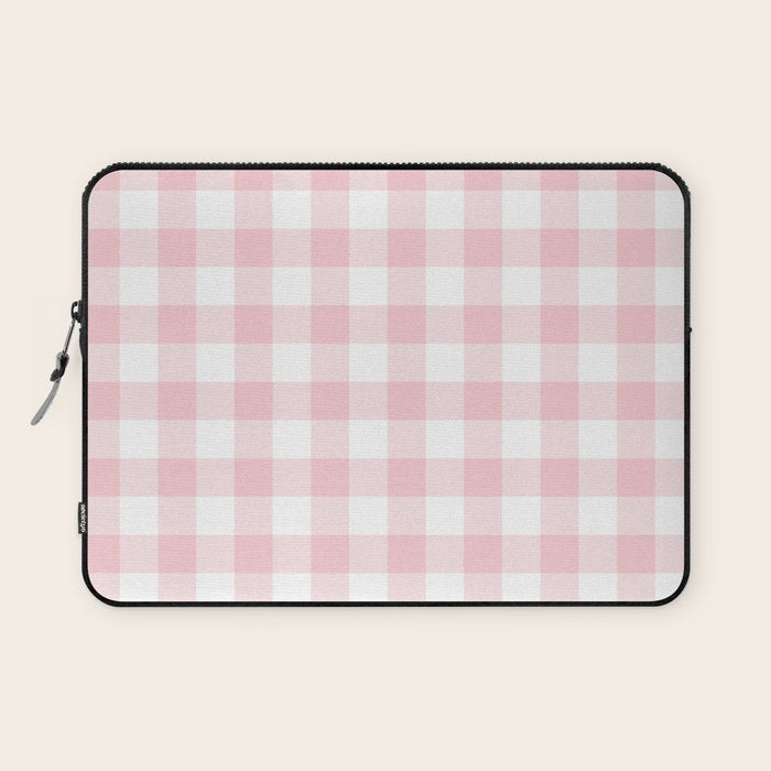 Large Valentine Soft Blush Pink and White Buffalo Check Plaid Laptop Sleeve Gallery Image 1