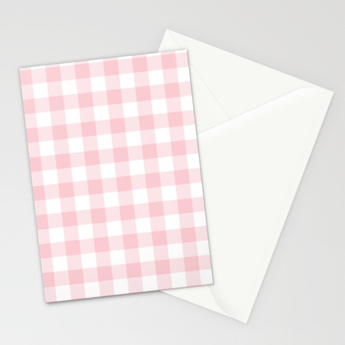 Large Valentine Soft Blush Pink and White Buffalo Check Plaid Stationery Card Gallery Image 2