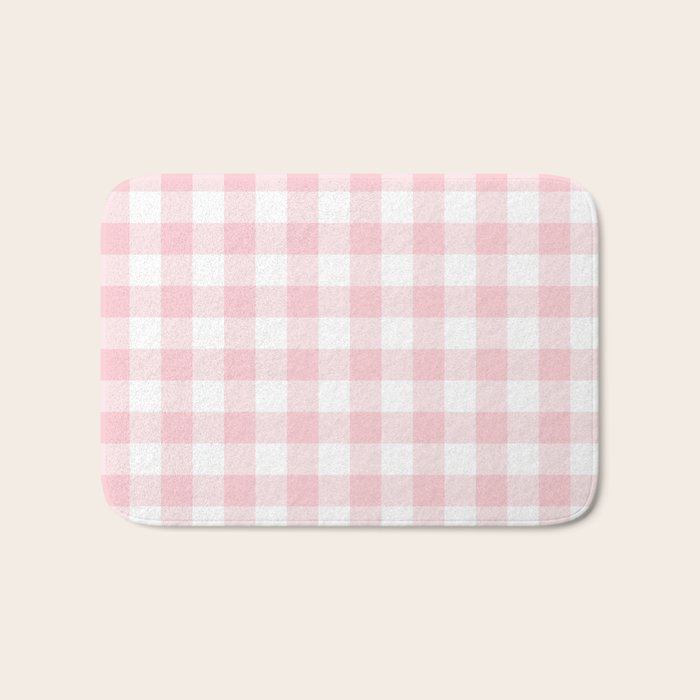 Large Valentine Soft Blush Pink and White Buffalo Check Plaid Bath Mat Gallery Image 1