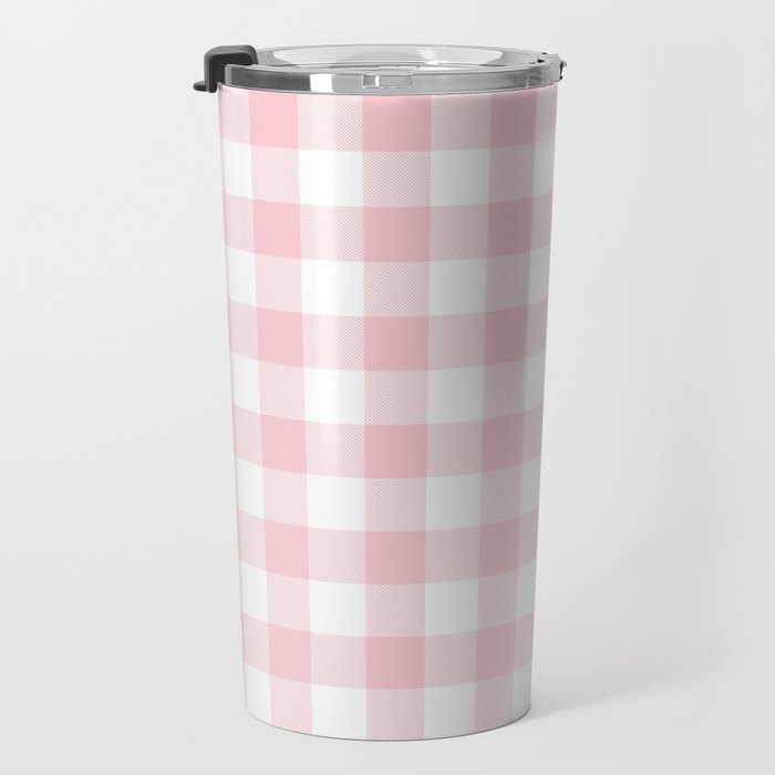 Large Valentine Soft Blush Pink and White Buffalo Check Plaid Travel Mug Gallery Image 3