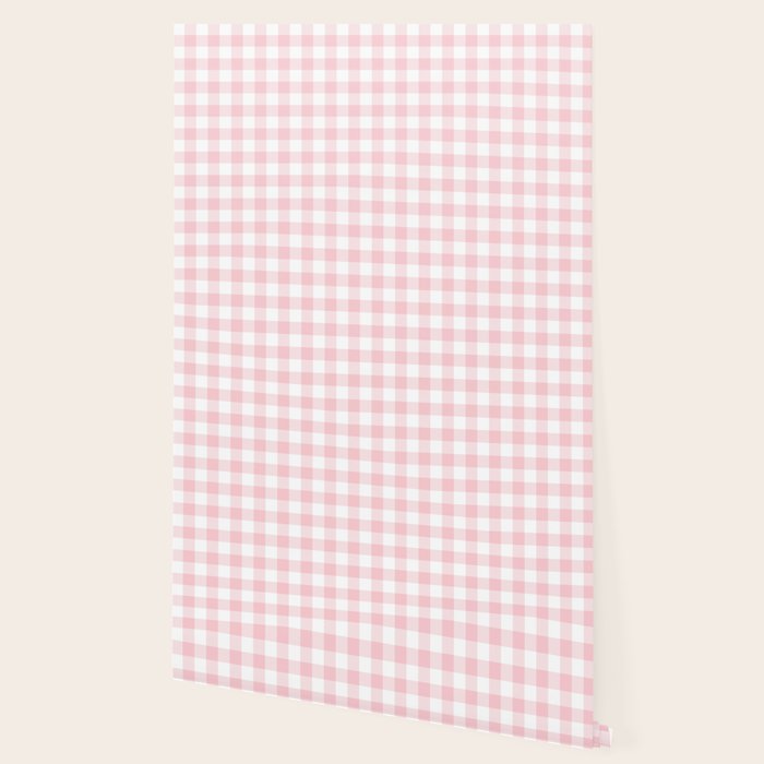 Large Valentine Soft Blush Pink and White Buffalo Check Plaid Wallpaper Gallery Image 2