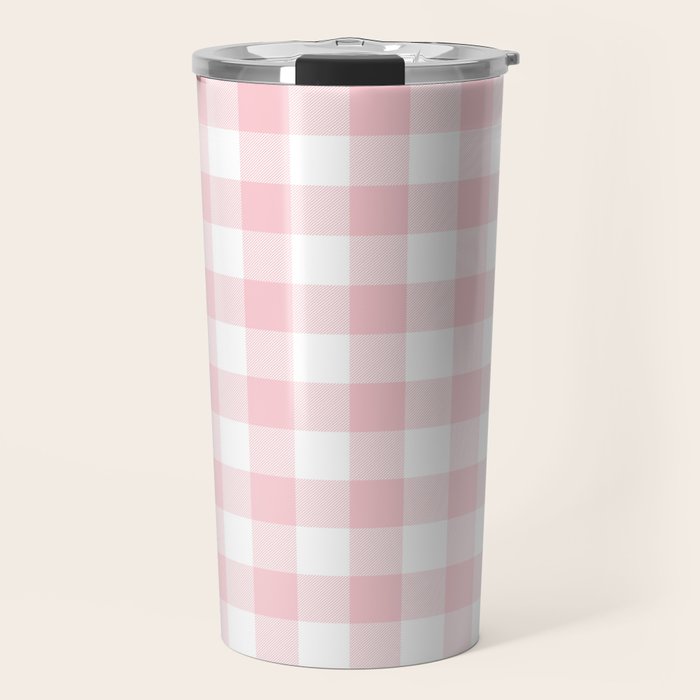 Large Valentine Soft Blush Pink and White Buffalo Check Plaid Travel Mug Gallery Image 1