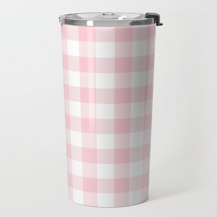 Large Valentine Soft Blush Pink and White Buffalo Check Plaid Travel Mug Gallery Image 2