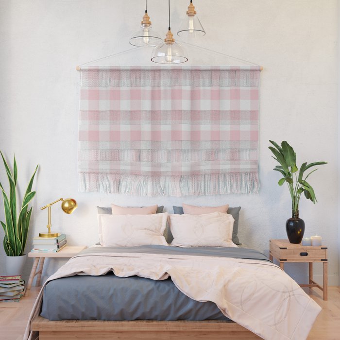 Large Valentine Soft Blush Pink and White Buffalo Check Plaid Wall Hanging Gallery Image 2