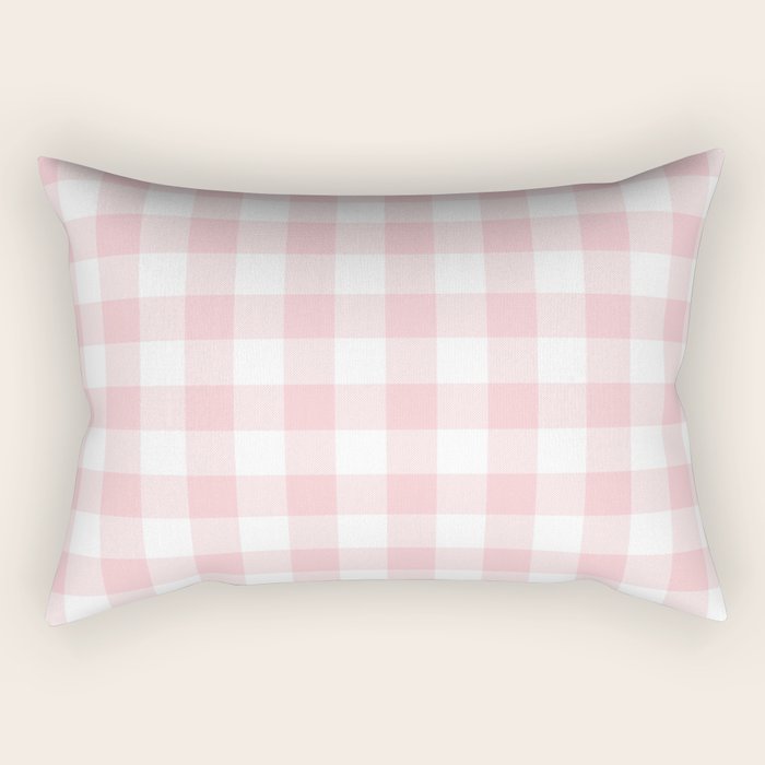 Large Valentine Soft Blush Pink and White Buffalo Check Plaid Rectangular Pillow Gallery Image 1