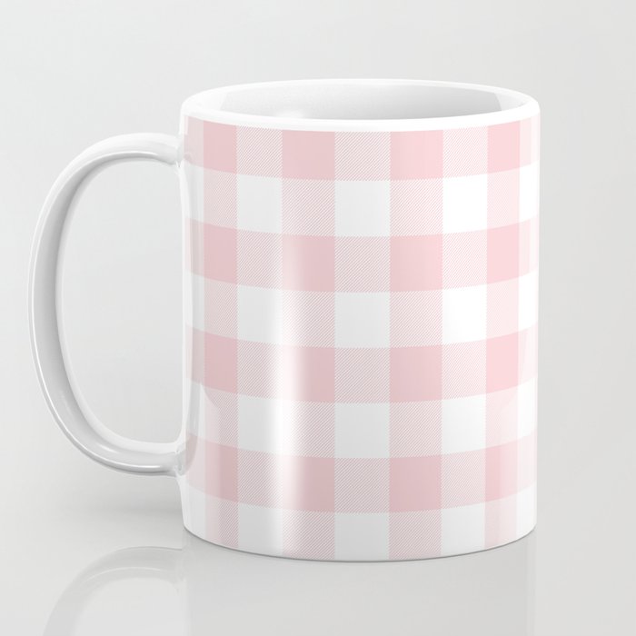 Large Valentine Soft Blush Pink and White Buffalo Check Plaid Coffee Mug Gallery Image 3