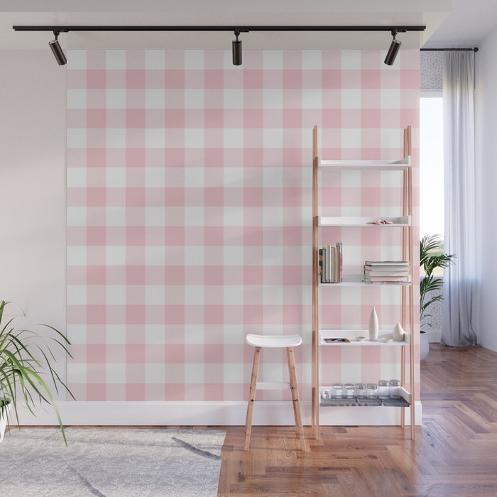 Large Valentine Soft Blush Pink and White Buffalo Check Plaid Wall Mural Gallery Image 1