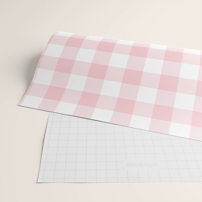 Large Valentine Soft Blush Pink and White Buffalo Check Plaid Wrapping Paper Gallery Image 2