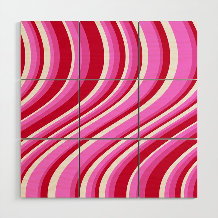 Wavy Stripes XVII - Y2K Pink and Red Wood Wall Art Gallery Image 1