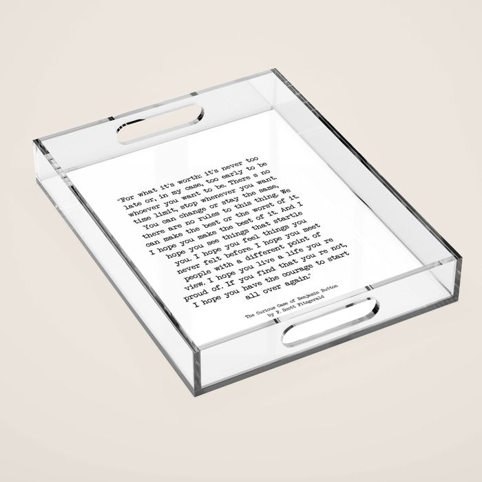 It's Never Too Late Benjamin Button Acrylic Tray Gallery Image 1