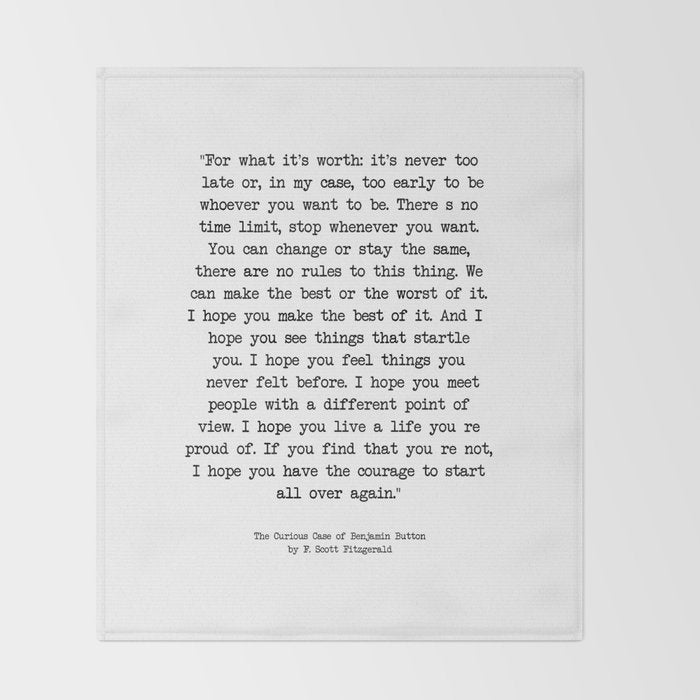It's Never Too Late Benjamin Button Throw Blanket Gallery Image 2