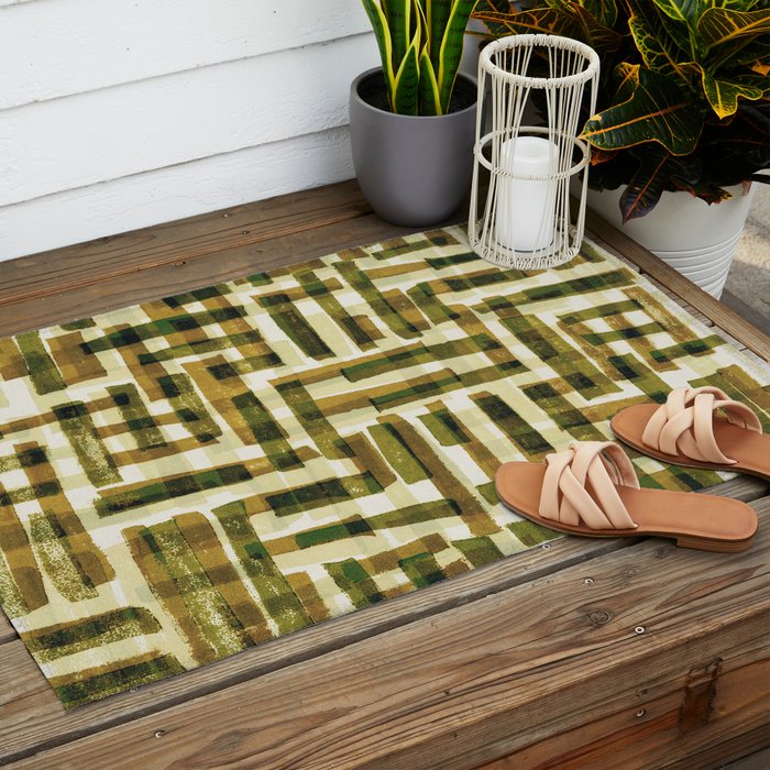 Abstract Linocut Pattern #6 Outdoor Rug Gallery Image 2