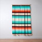 Navajo White, Turquoise and Burnt Orange Southwest Serape Blanket Stripes Window Curtain Gallery Image 3