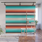 Navajo White, Turquoise and Burnt Orange Southwest Serape Blanket Stripes Wall Mural Gallery Image 1