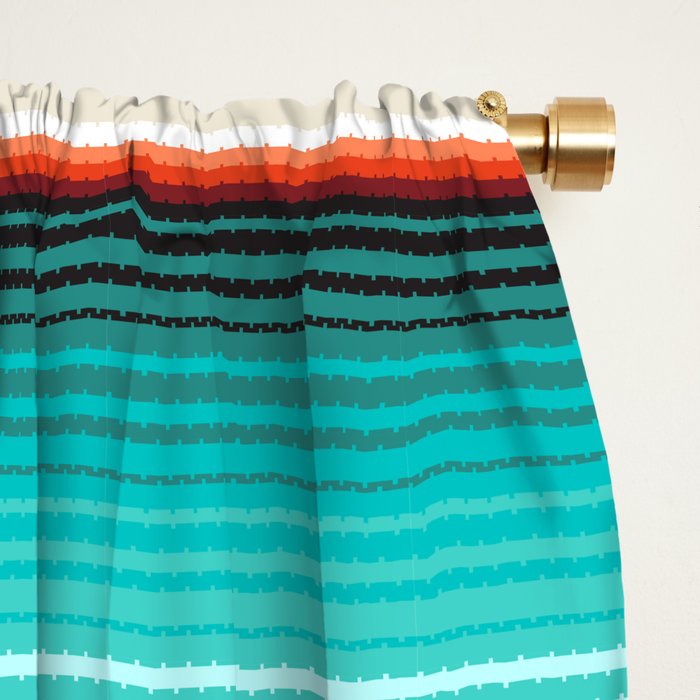 Navajo White, Turquoise and Burnt Orange Southwest Serape Blanket Stripes Window Curtain Gallery Image 2
